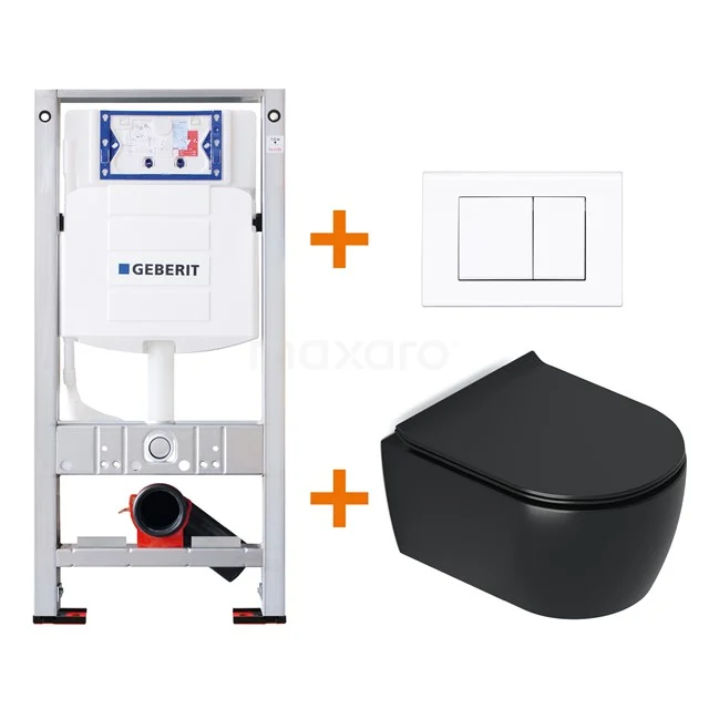 Toilet set Matte black Shortened with rim + Geberit UP320 concealed cistern TOI381