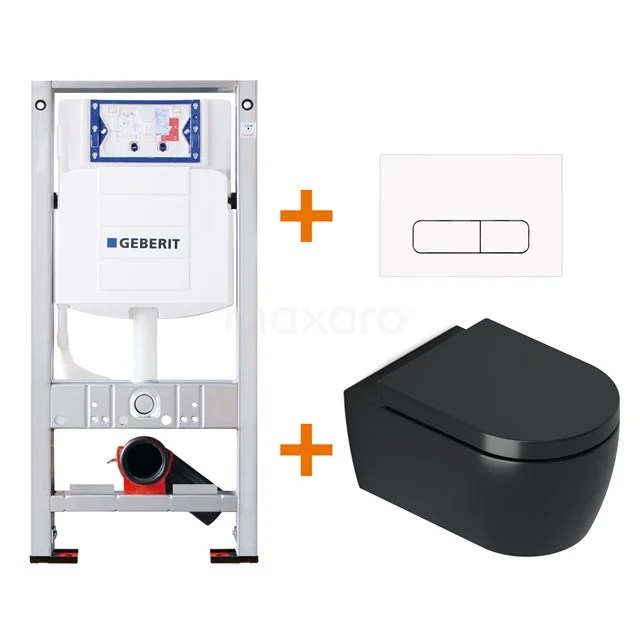 Toilet set Matte black Shortened with rim + Geberit UP320 concealed cistern TOI382