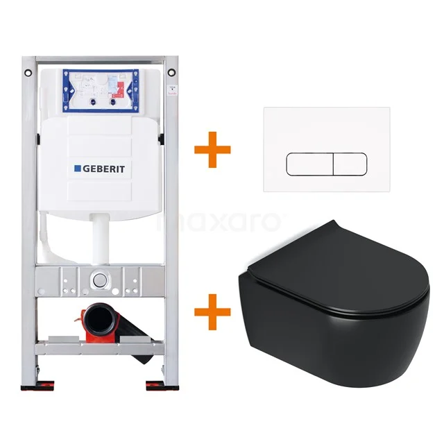 Toilet set Matte black Shortened with rim + Geberit UP320 concealed cistern TOI383