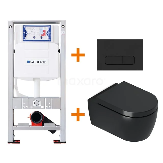 Toilet set Matte black Shortened with rim + Geberit UP320 concealed cistern TOI386