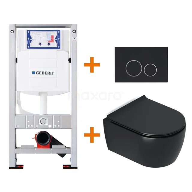Toilet set Matte black Shortened with rim + Geberit UP320 concealed cistern TOI389