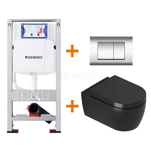 Toilet set Matte black Shortened with rim + Geberit UP320 concealed cistern TOI390