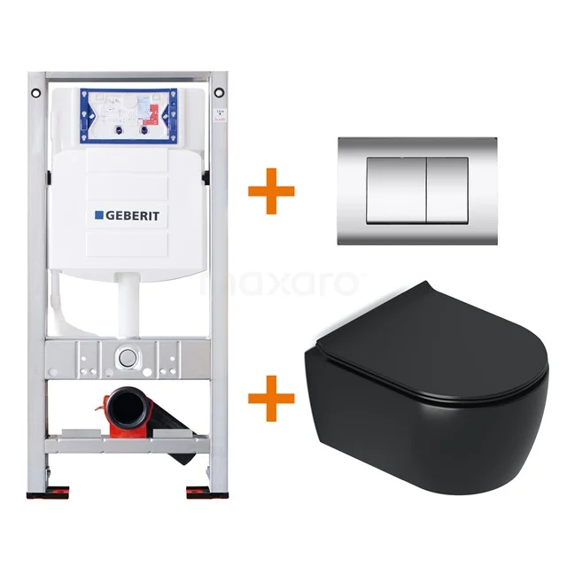 Toilet set Matte black Shortened with rim + Geberit UP320 concealed cistern TOI391