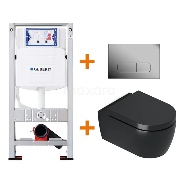 Toilet set Matte black Shortened with rim + Geberit UP320 concealed cistern TOI392