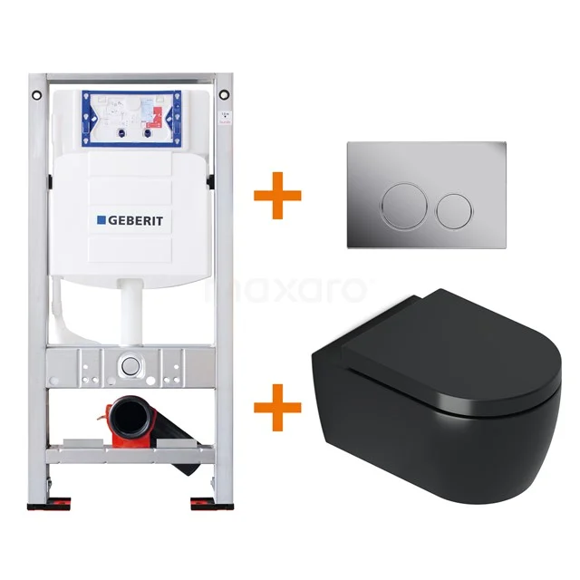 Toilet set Matte black Shortened with rim + Geberit UP320 concealed cistern TOI394