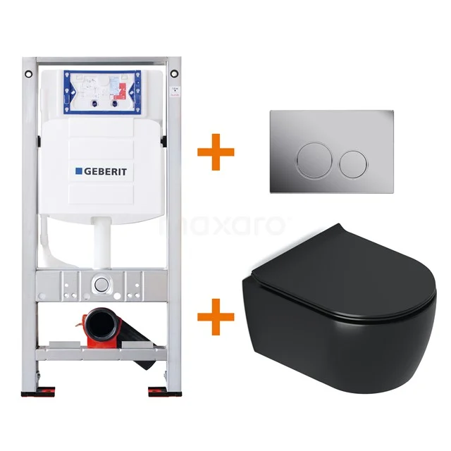 Toilet set Matte black Shortened with rim + Geberit UP320 concealed cistern TOI395