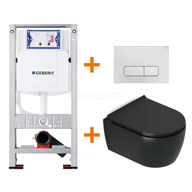 Toilet set Matte black Shortened with rim + Geberit UP320 concealed cistern TOI399