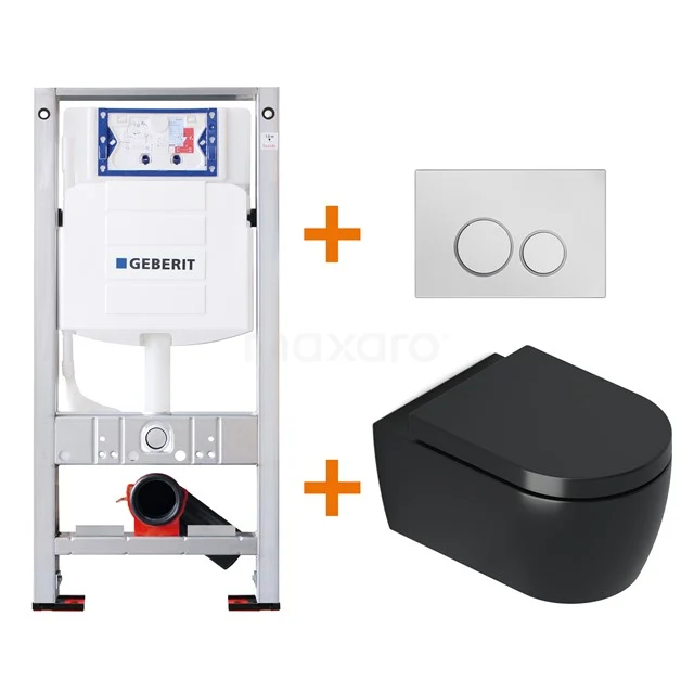 Toilet set Matte black Shortened with rim + Geberit UP320 concealed cistern TOI400