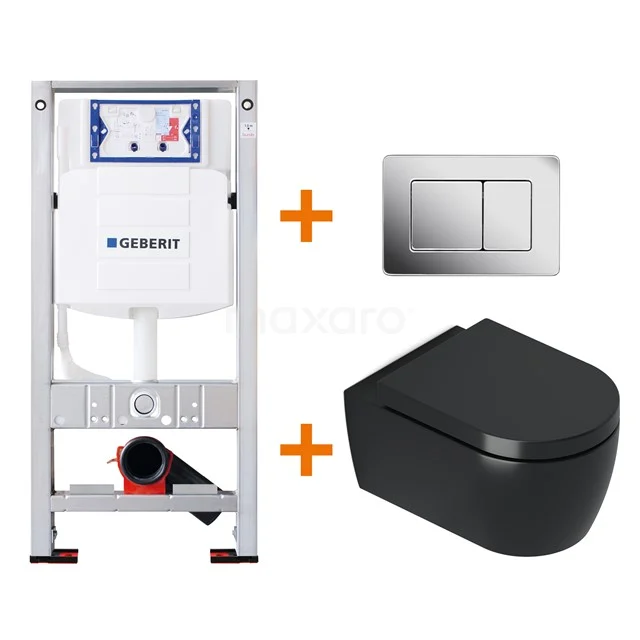 Toilet set Matte black Shortened with rim + Geberit UP320 concealed cistern TOI402