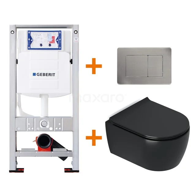 Toilet set Matte black Shortened with rim + Geberit UP320 concealed cistern TOI405