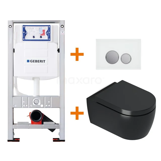 Toilet set Matte black Shortened with rim + Geberit UP320 concealed cistern TOI406