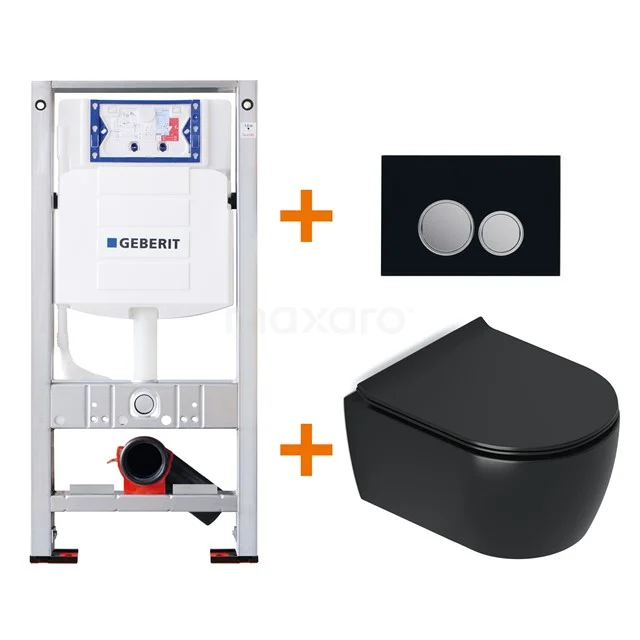 Toilet set Matte black Shortened with rim + Geberit UP320 concealed cistern TOI409