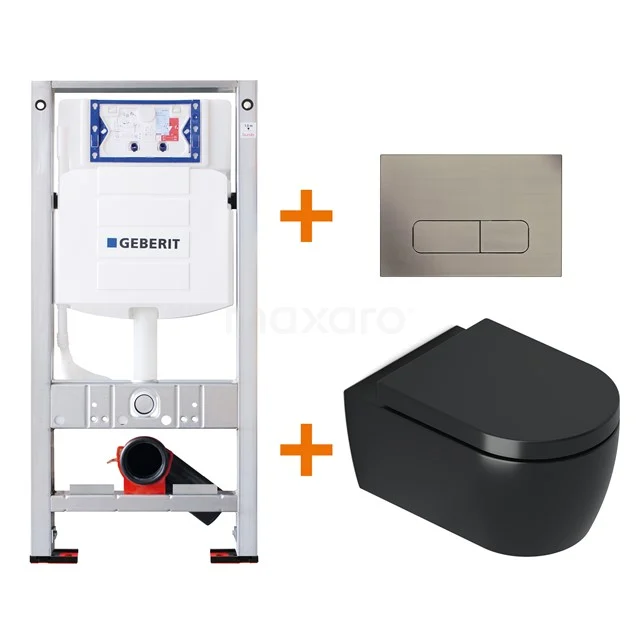 Toilet set Matte black Shortened with rim + Geberit UP320 concealed cistern TOI410