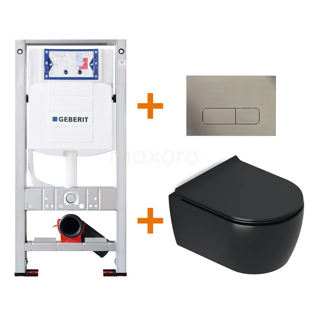 Toilet set Matte black Shortened with rim + Geberit UP320 concealed cistern TOI411