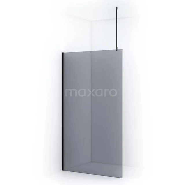 Matte black walk-in shower with frosted glass and minimalist design; perfect as a modern addition in any bathroom.