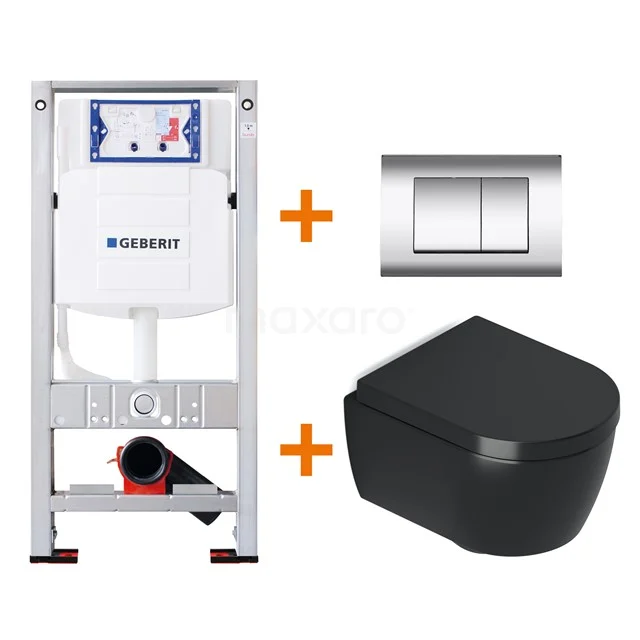 Toilet set Matte black Shortened with Easy clean + Geberit UP320 concealed cistern TOI471