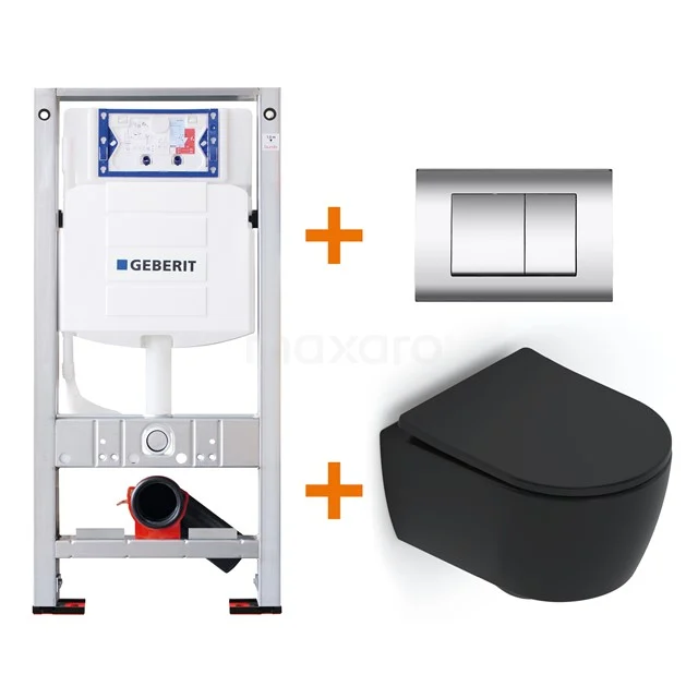 Toilet set Matte black Shortened with Easy clean + Geberit UP320 concealed cistern TOI472