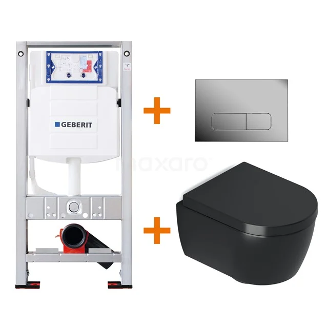 Toilet set Matte black Shortened with Easy clean + Geberit UP320 concealed cistern TOI473