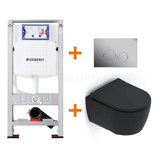 Toilet set Matte black Shortened with Easy clean + Geberit UP320 concealed cistern TOI476