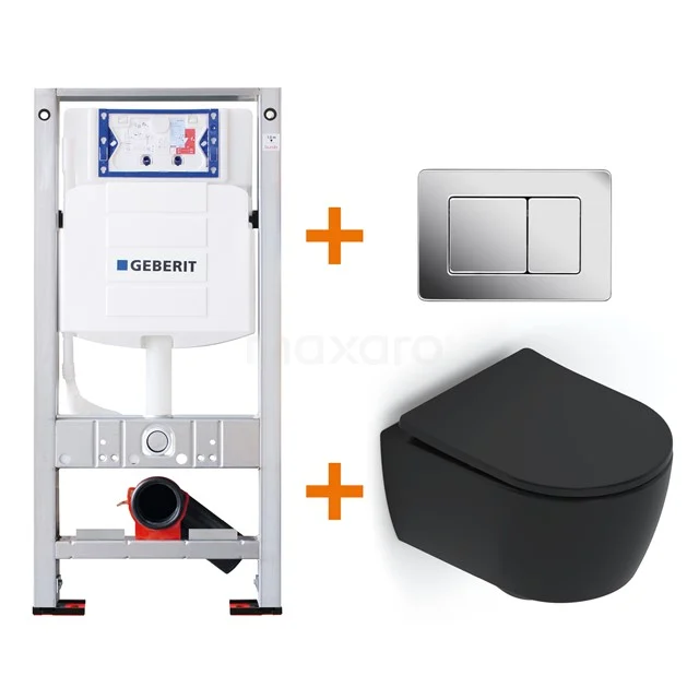 Toilet set Matte black Shortened with Easy clean + Geberit UP320 concealed cistern TOI484