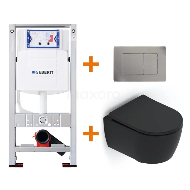 Toilet set Matte black Shortened with Easy clean + Geberit UP320 concealed cistern TOI486
