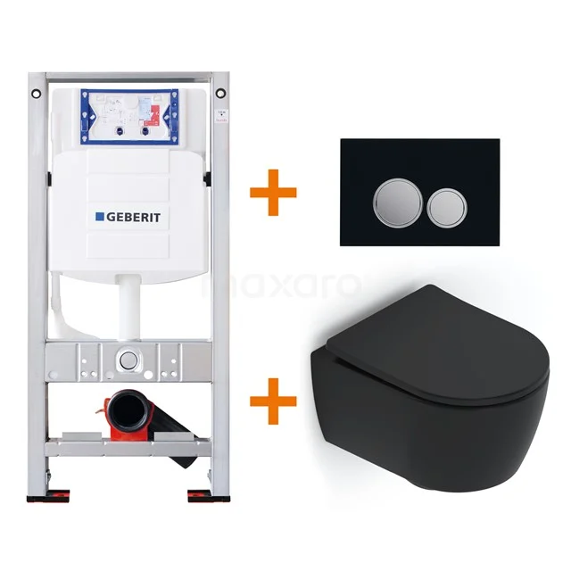 Toilet set Matte black Shortened with Easy clean + Geberit UP320 concealed cistern TOI490