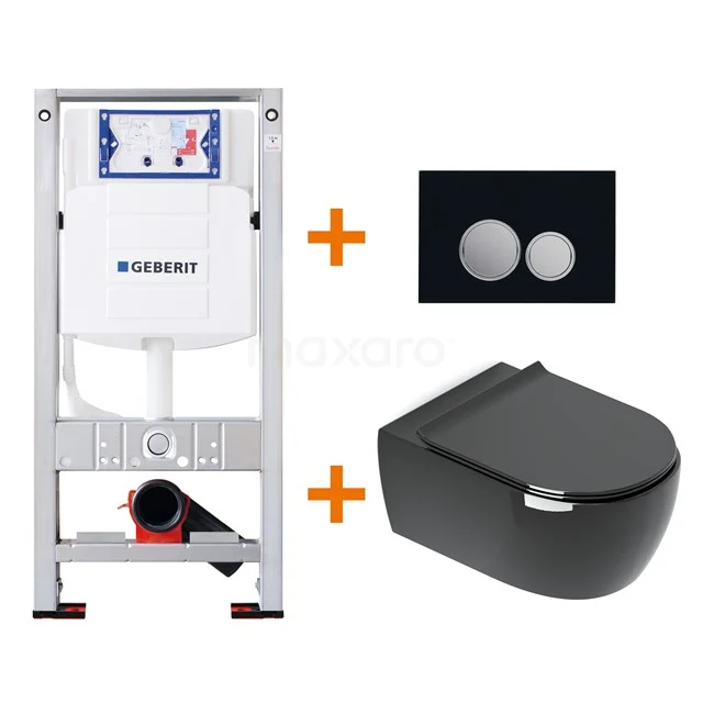 Toilet set Gloss black with Easy clean + Geberit UP320 concealed cistern TOI026