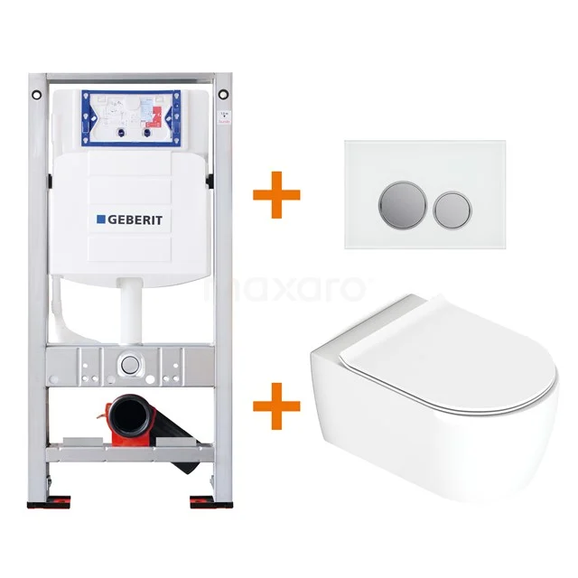 Toilet set Gloss white with rim + Geberit UP320 concealed cistern TOI054