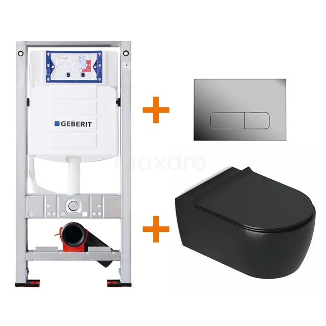 Toilet set Matte black with rim + Geberit UP320 concealed cistern TOI353
