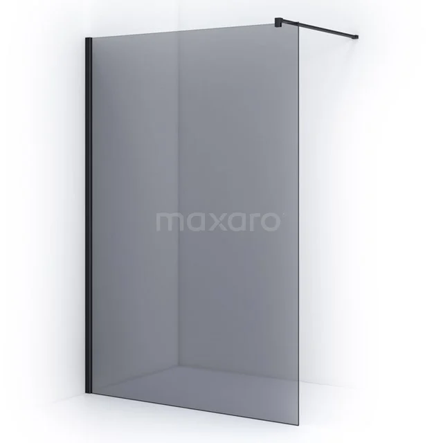 Pearl begehbare Dusche | 140 cm Matt Schwarz Feste Wand IPA14301M Duschwand aus grauem Rauchglas mit schwarzem Profil, minimalistisches Design, ideal für ein modernes Badezimmer.