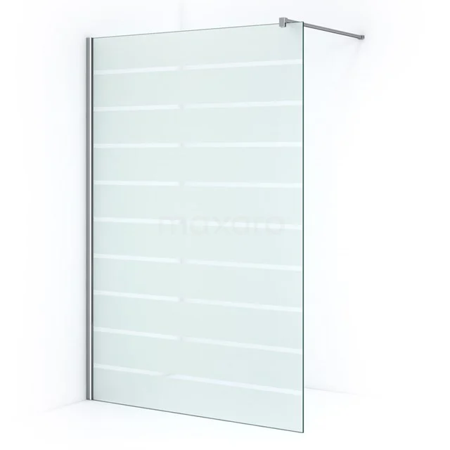 Pearl Walk-in shower | 140 cm Clear with matt stripes Fixed wall IPA14306C Clear glass shower screen with matte white stripes, aluminium profile and stabilising bar; modern bathroom design.