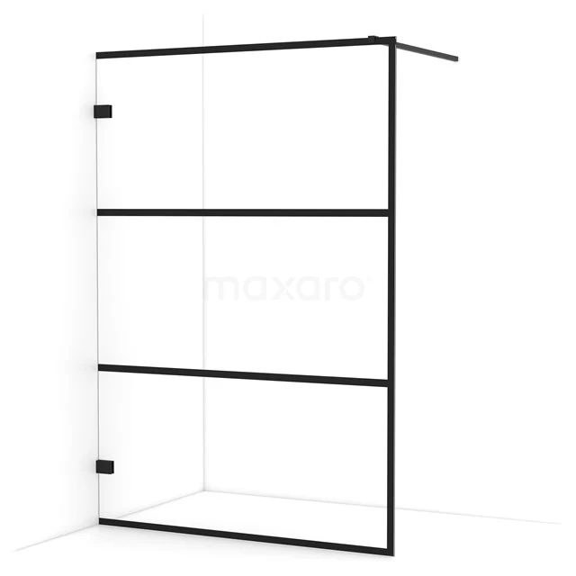 Diamond Walk-in shower | 140 cm Matte black Clear with 4 black stripes Fixed wall IDA14128MB