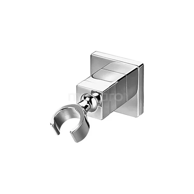 Chrome-coloured wall holder for handheld shower, square design, ideal for modern bathrooms.