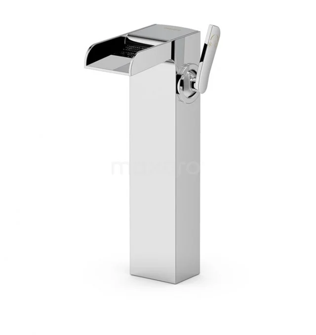 Chrome basin tap with straight lines and a square shape, ideal for modern bathroom design.