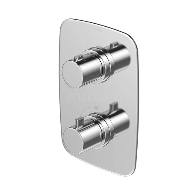 Einbau-Thermostatarmatur, Chrom, rechteckiges Design, Zweiknopfbedienung, klar und modern, ideal für luxuriöse Bäder.