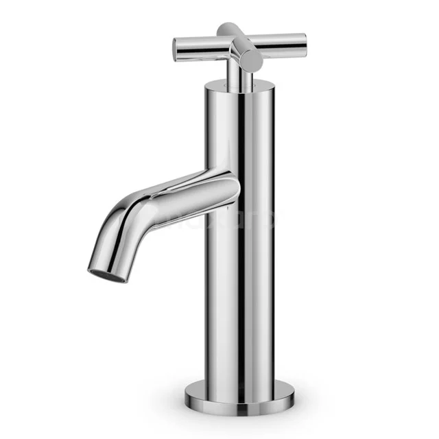 Modern chrome basin tap with T-shaped lever, ideal for elegant bathroom design.