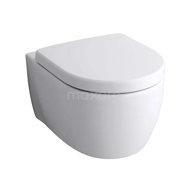 Wall-hung toilet with rounded shape, glossy white ceramic, modern toilet design suitable for any bathroom style.