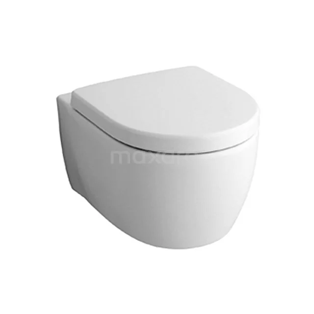 Wall closet in white ceramic, modern rounded shape, suitable for stylish bathroom design, space-saving design.