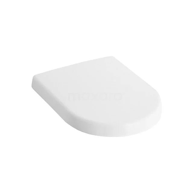 Weiße, ovale WC-Sitz aus robustem Kunststoff; geeignet für moderne Badezimmergestaltung.