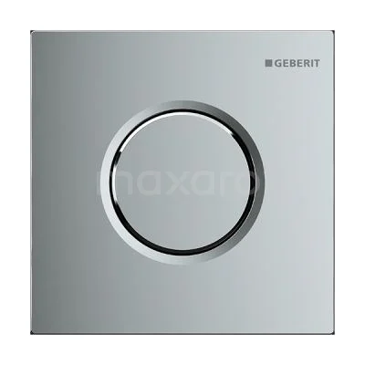 Stainless steel square toilet push plate with round knob from Geberit, ideal for modern bathroom design.