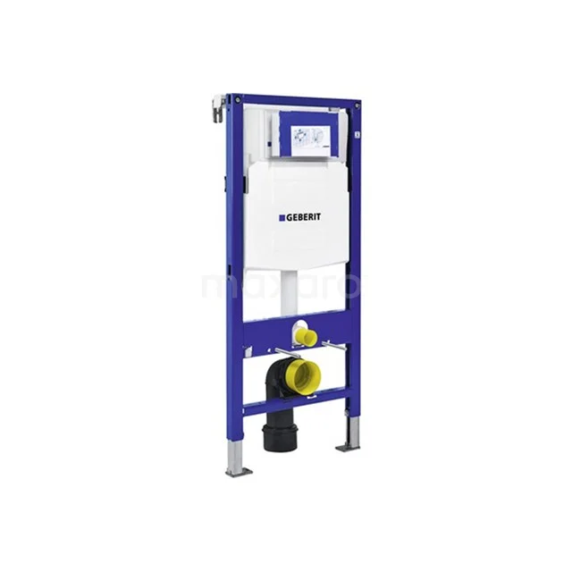Unterputzspülkasten Geberit Duofix, blaues Stahlgestell, geeignet für die Montage eines Wand-WCs im Badezimmer.