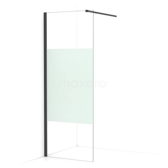 Diamond Walk-in shower | 80 cm Black chrome Clear with matt strip Fixed wall IDA08113BCN