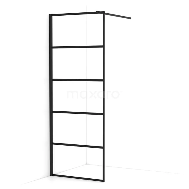 Begehbare Dusche Diamant 80cm aus klarem Sicherheitsglas mit 6 schwarzen Streifen Matt Schwarz IDA08115MB