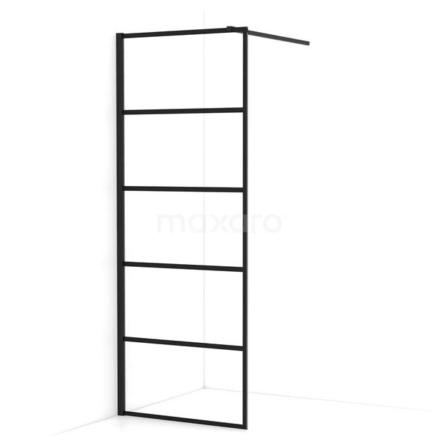 Diamond Walk-in shower | 80 cm Matte black Clear with 6 black stripes Fixed wall IDA08115MB