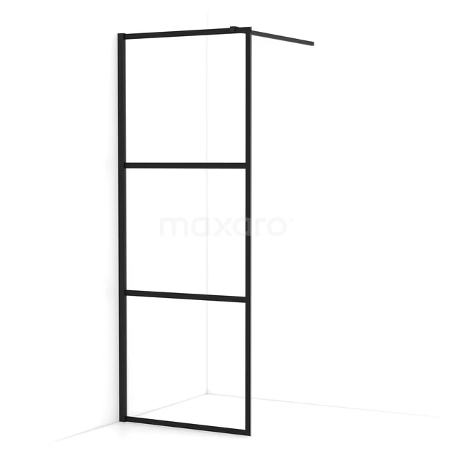 Begehbare Dusche Diamant 80cm aus klarem Sicherheitsglas mit 4 schwarzen Streifen Matt Schwarz IDA08118MB