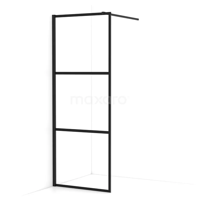 Diamond Walk-in shower | 80 cm Matte black Clear with 4 black stripes Fixed wall IDA08118MB