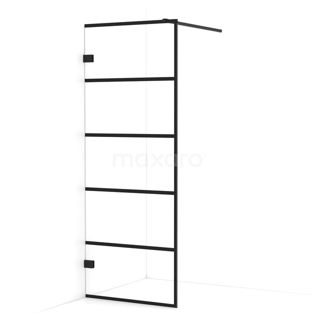 Begehbare Dusche Diamant 80cm aus klarem Sicherheitsglas mit 6 schwarzen Streifen Matt Schwarz IDA08125MB