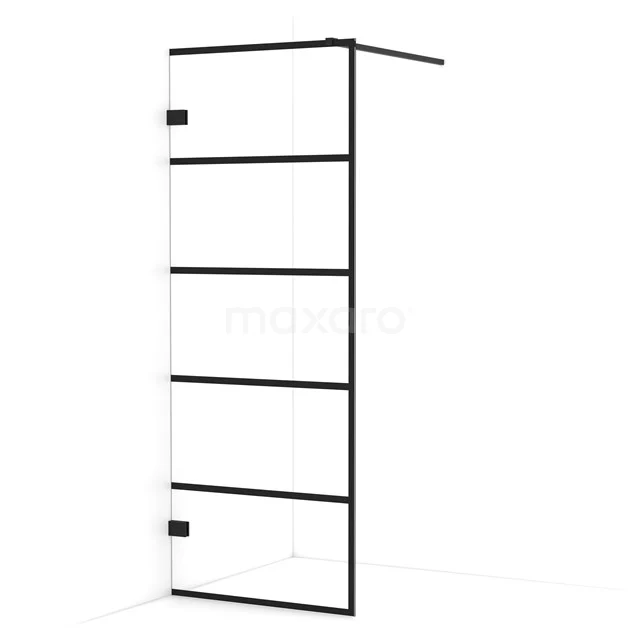 Diamond Walk-in shower | 80 cm Matte black Clear with 6 black stripes Fixed wall IDA08125MB