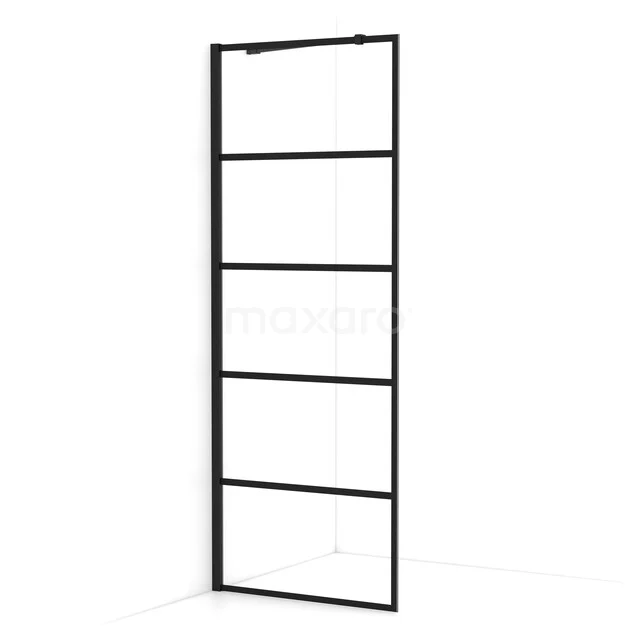 Begehbare Dusche Diamant 80cm aus klarem Sicherheitsglas mit 6 schwarzen Streifen Matt Schwarz IDA08215MB