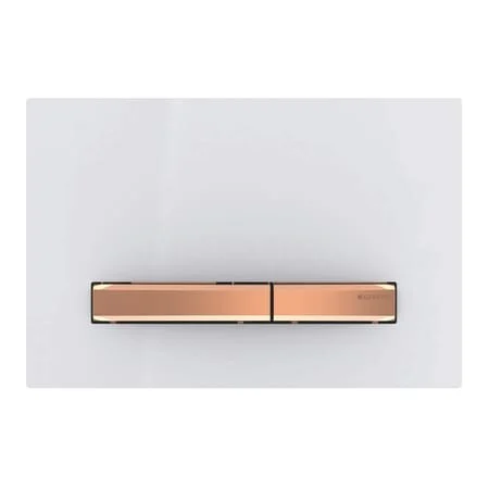 Rosé goldfarbene WC-Betätigungsplatte, rechteckiges Design, geeignet für moderne Badezimmer, Teil einer Luxus-Serie.